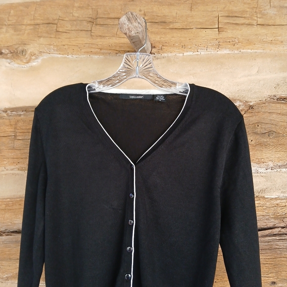 Bella Colori Black & White V Neck Silk & Cotton Cardigan Medium - Picture 2 of 9